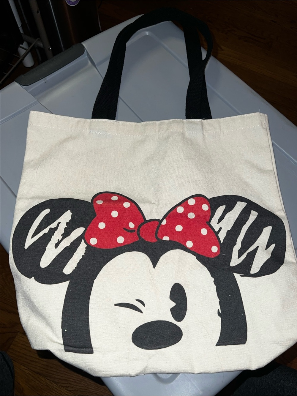 Canvas Minnie Mouse Tote Bag with Red Polka Dot Bow NWOT